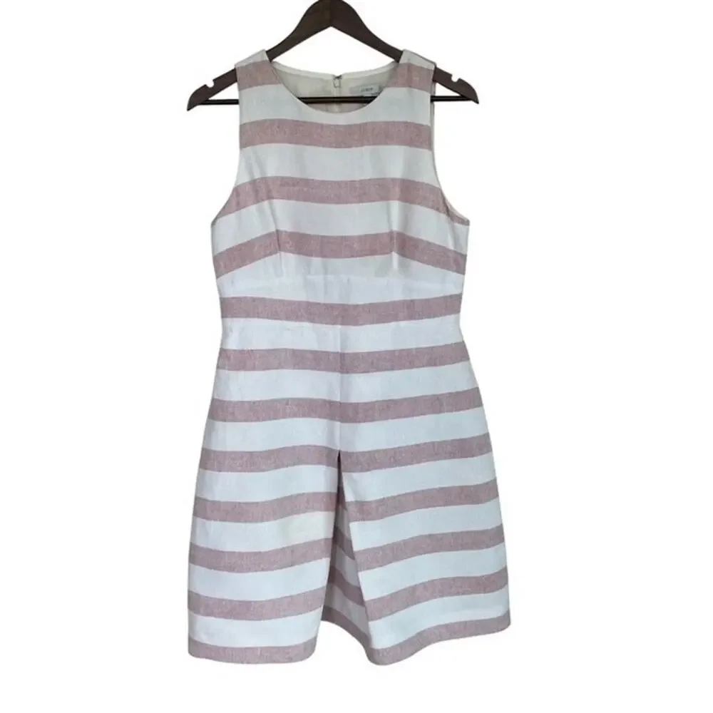 J Crew Dress 2 Stripe Basket-Weave Dress A6314 Red Ivory Size 10